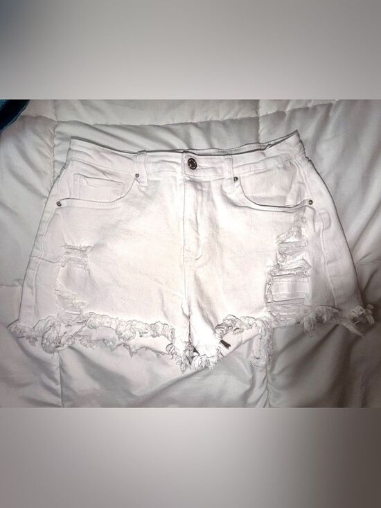 Unbranded Pants - White Frayed High-Rise Denim Shorts